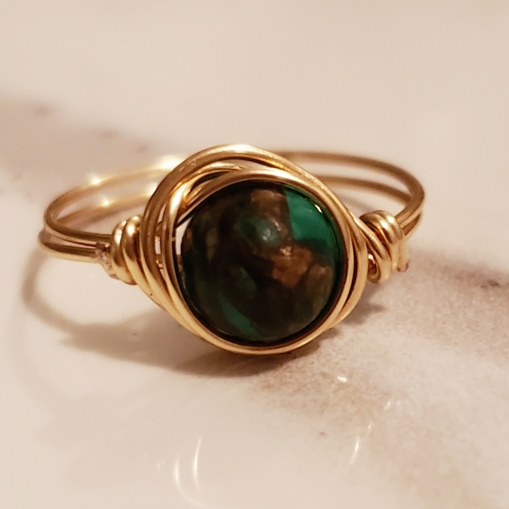 Malachite Copper Gold Wire Wrapped Ring